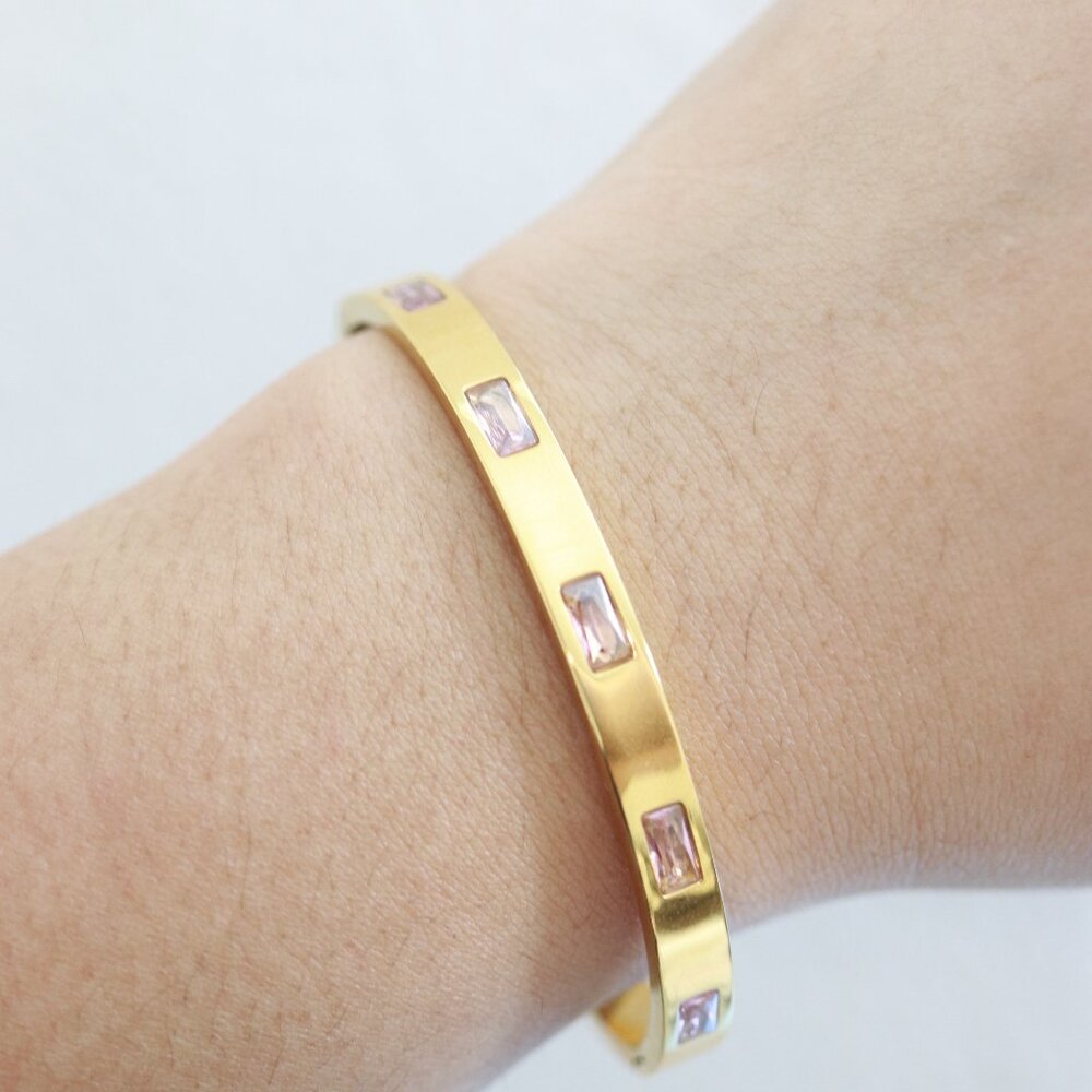 Rectangular Rhinestone Bangle Bracelet Stainless … - image 5